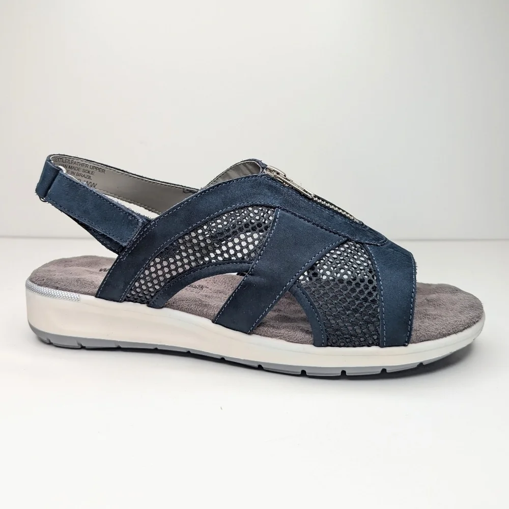Walking Cradles NWOT Spencer Leather Open Toe Slingback Sandal blue size 9